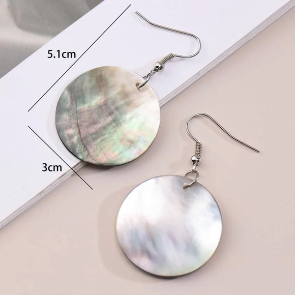 Any 2/$20! Natural Abalone Shell Disc Drop Earrings - Picture 4 of 6
